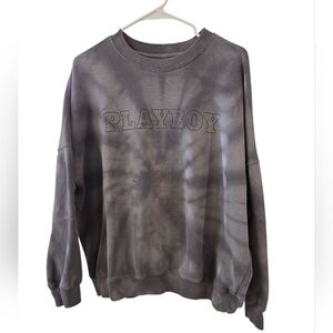 PLAYBOY X PACSUN COLLAB TIE-DYE CREW NECK SWEATSHIRT. GREY.